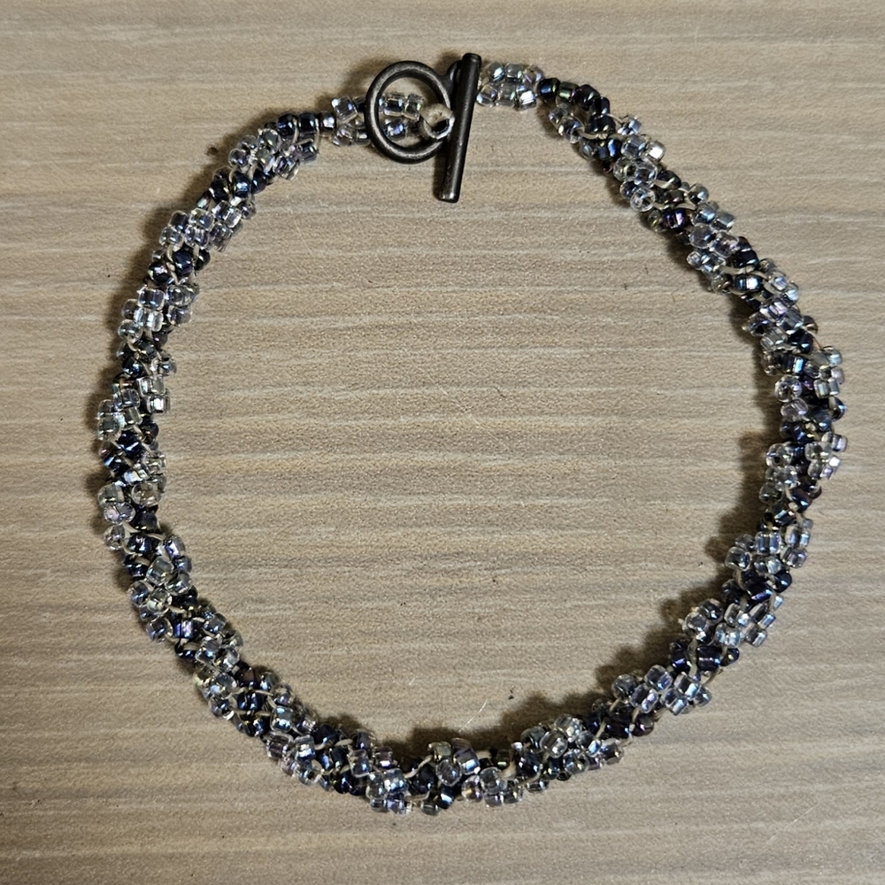 VINTAGE SEED GLASS BEADS WOVEN EMBROIDERY TOGGLE BRACELET